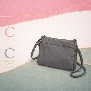 Fossil Grey Leather Crossbody Bag | Braided Strap | Everyday Classic